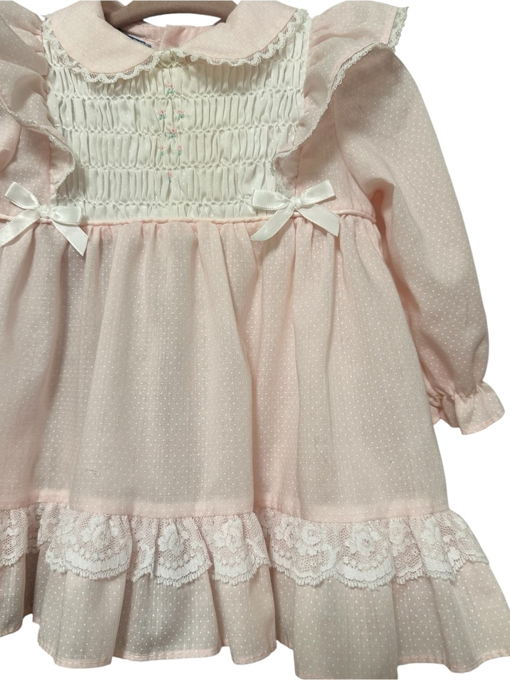 Vintage Polly Flinders Hand-Smocked Heirloom Baby Dress, Pink, Size 9 Months - Picture 4 of 12